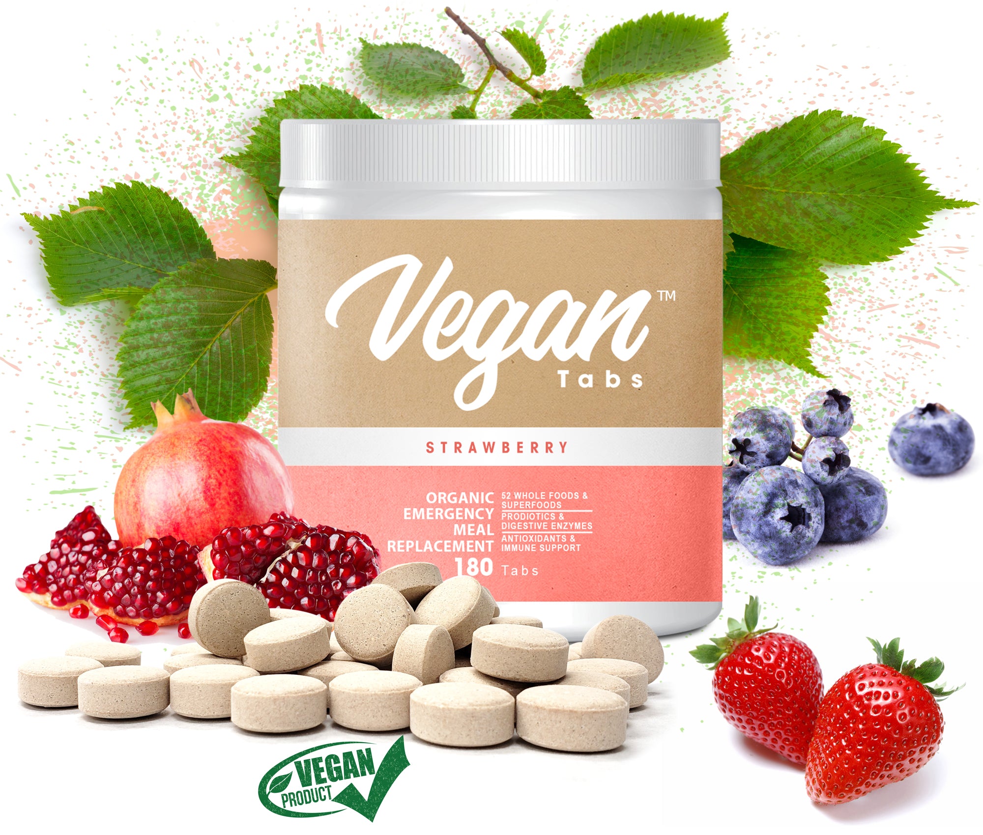 100% Pure Organic Plant-Based Vegan Protein tablets - Easy to Digest, Natural Unflavored, Dairy Free, Gluten Free, Soy Free, Sugar-Free, Non-GMO with BCAA 180 tablets, Strawberry