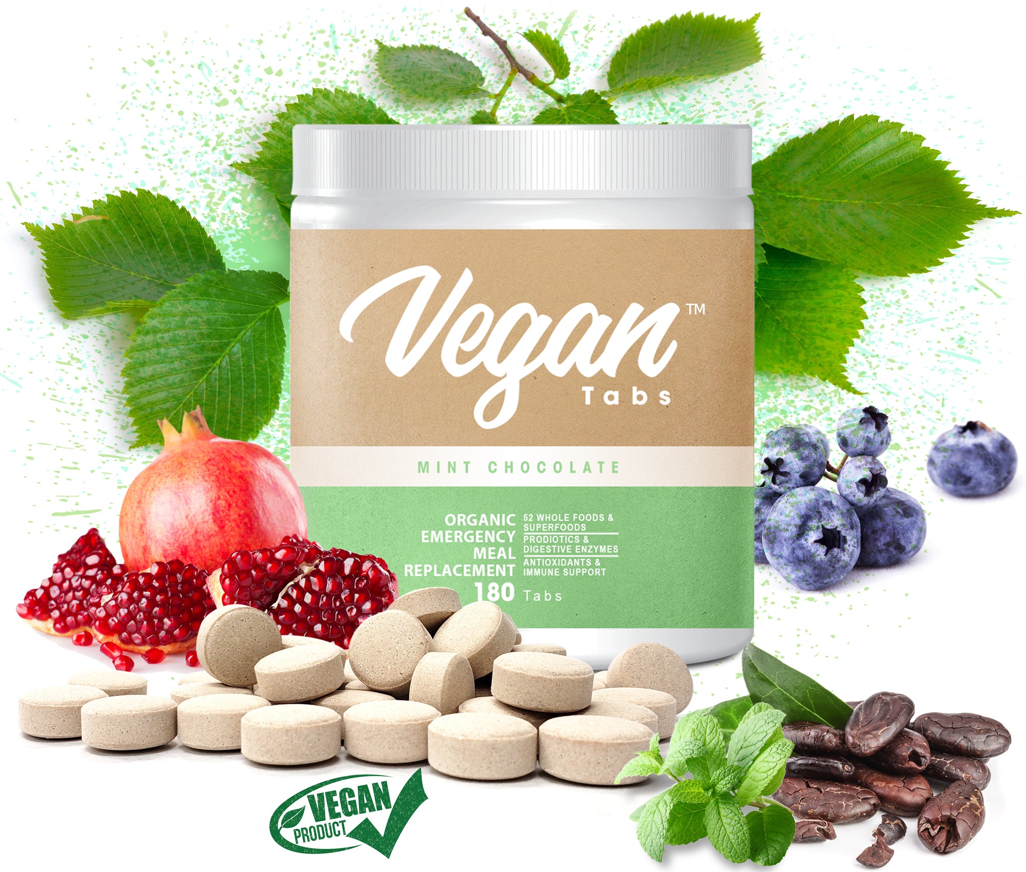 180 Organic Protein tablets, 20g of Plant-Based Protein for Women and Men, Probiotic, Vegan Friendly, Non-GMO, Gluten-Free, Dairy-Free, Soy Free, Mint Chocolate